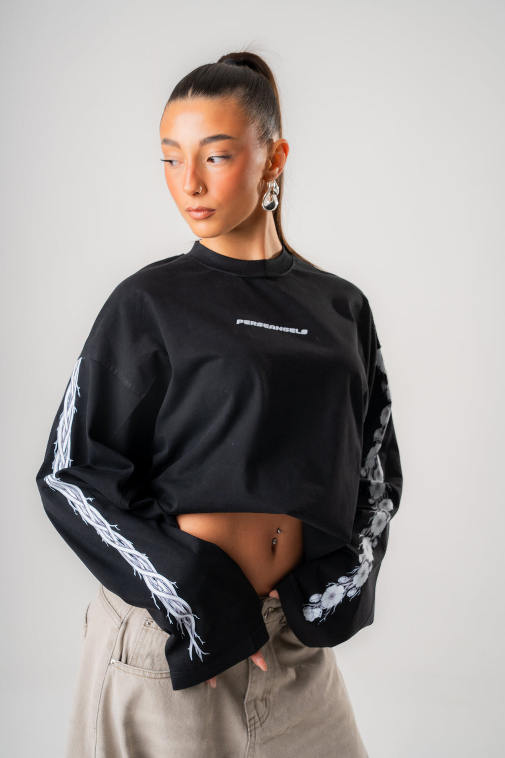 Longsleeve Cropped "EUPHORIA" White and Black