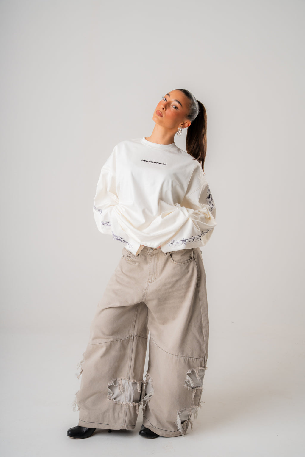 Longsleeve Cropped "EUPHORIA" White and Black
